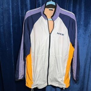 Y2k Nike White and Blue Windbreaker Jacket Lightweight Athletic Design